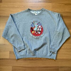 Vintage 90's Looney Tunes New York Gray Crewneck Pullover Sweatshirt Sz Large
